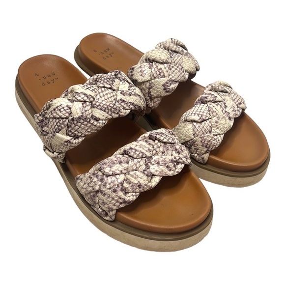 a new day Double Strap Snake Skin Braided Slip On Sandals - Picture 1 of 9